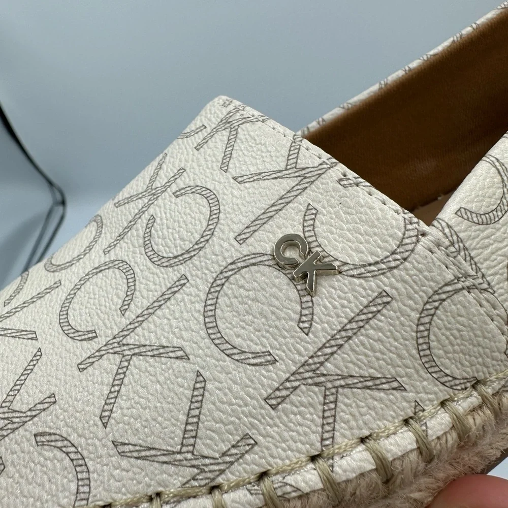 Calvin Klein Monogram Espadrilles Women US 6.5 Cream Slip-On Flats